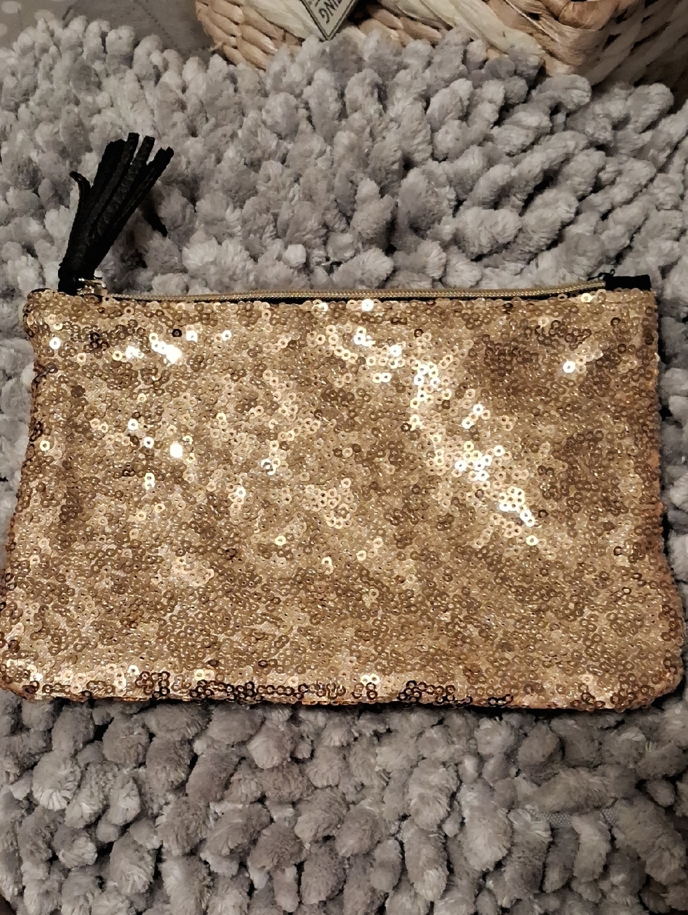 Gold Sequin Zip Pouch Cosmetic Bag